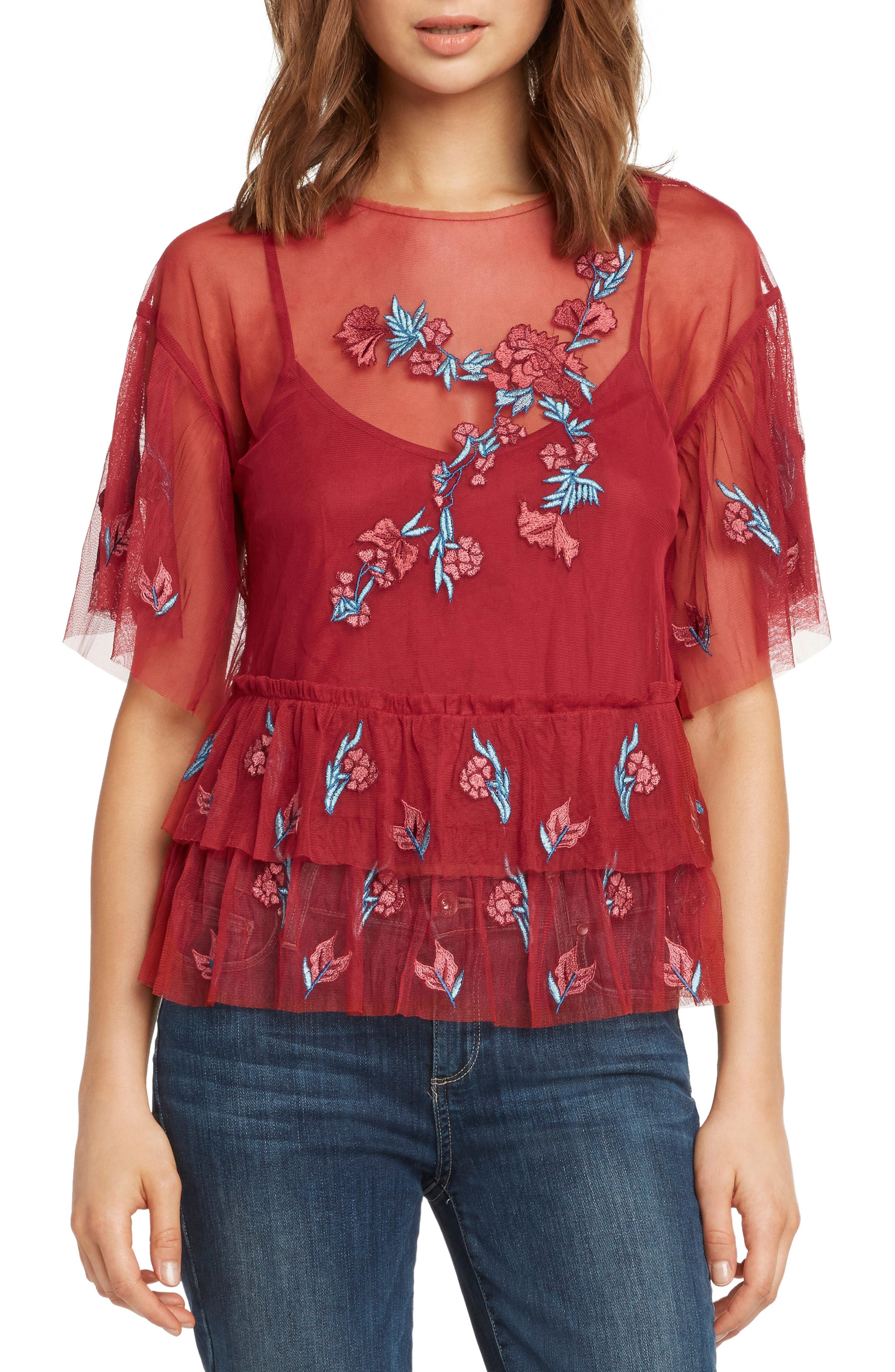 embroidered ruffle top