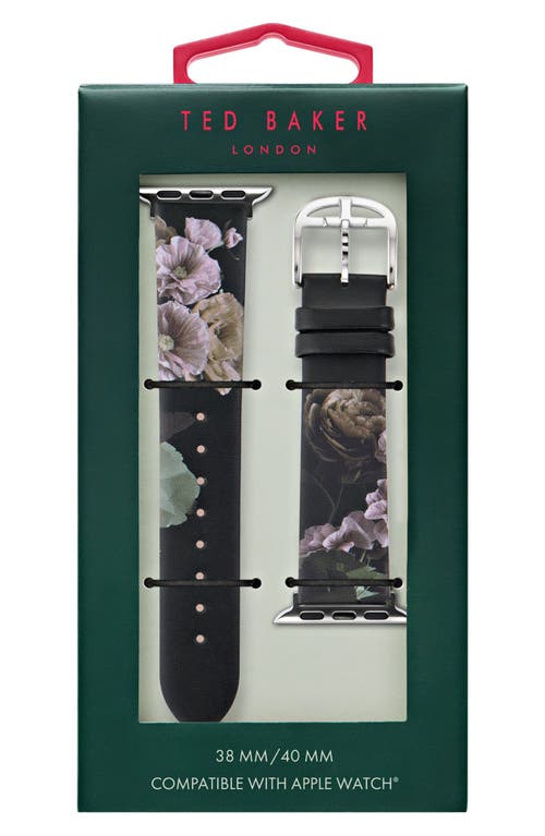 Floral Print Leather Apple Watch Watchband in Black