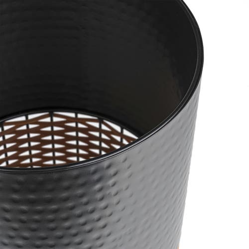 Happimess Asher Modern 2-tone Faux Wicker/metal Cylinder Waste Basket In Black/natural