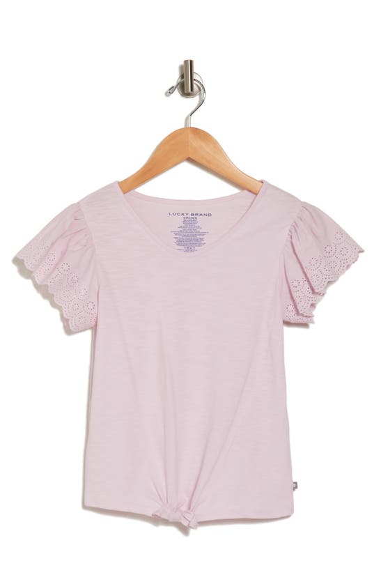 Lucky Brand Kids' Eyelet Flutter Sleeve T-shirt In Pink
