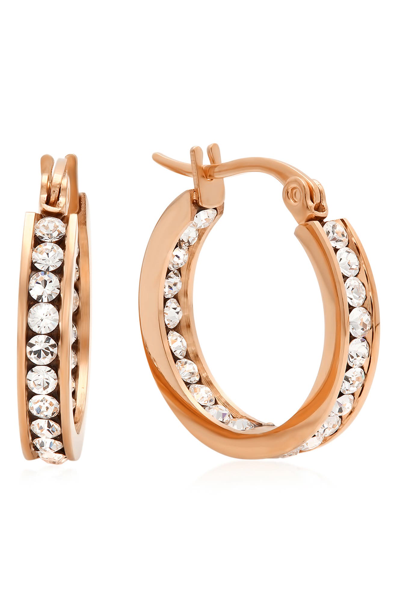 Hmy Jewelry Swarovski Crystal Embellished Hoop Earrings In Rose