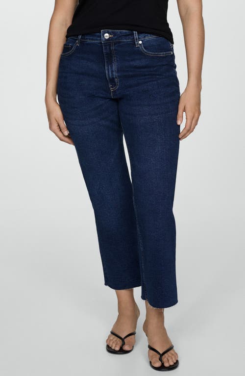 Shop Mango Sienna Raw Hem Crop Flare Jeans In Dark Blue