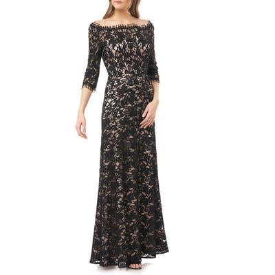 Js Collections Bateau Neck Lace Gown