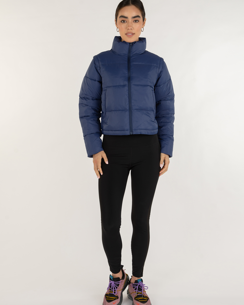 Rebody Active On The Go Puffer Convertible Jacket Vest In Electric Blue