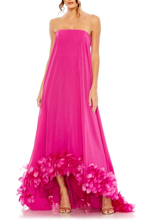 Strapless Feather Hem High Low Gown