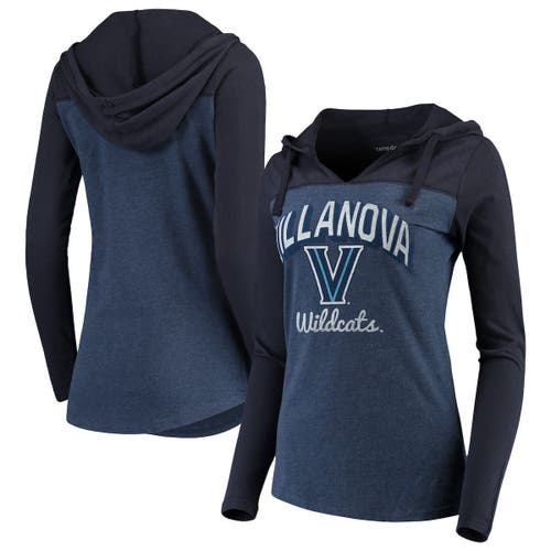 CAMP DAVID Women's Navy Villanova Wildcats Knockout Color Block Long Sleeve V-Neck Hoodie T-Shirt