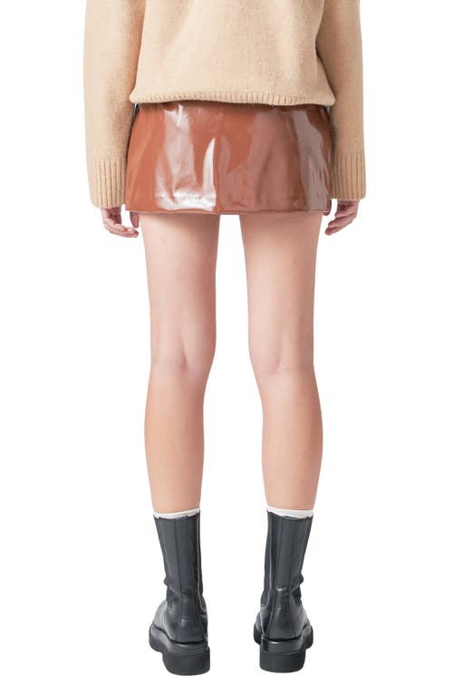 Shop Grey Lab Glossy Faux Leather Skort In Brown