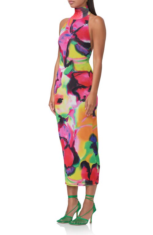 Shop Afrm Olimpia Printed Turtleneck Mesh Halter Dress In Spray Floral