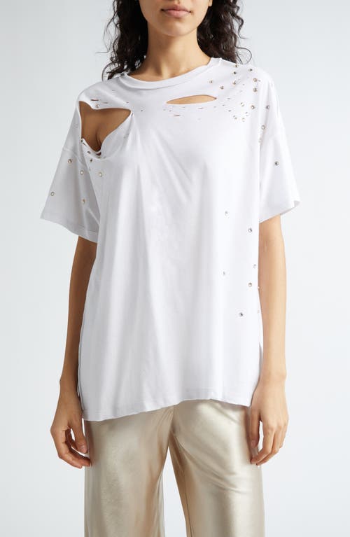 Interior The Diamante Mandy Oversize Ripped Cotton T-Shirt White at Nordstrom,