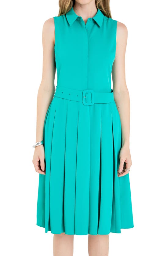 Shop English Factory Pleated Belted Sleeveless Midi Shirtdress In Kelly Green