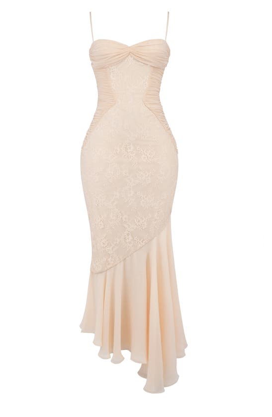 Shop House Of Cb Felicia Lace Inset Mermaid Gown In Macademia