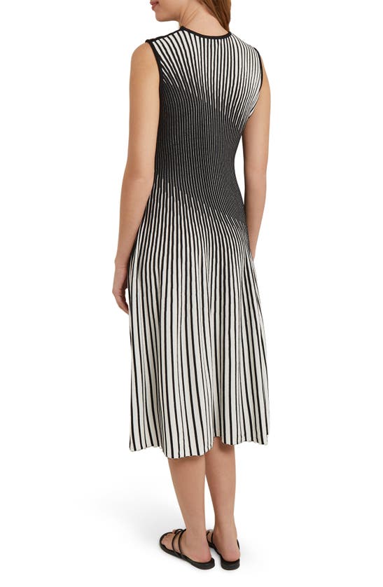 Shop Misook Intarsia Stripe A-line Sweater Dress In New Ivory/black