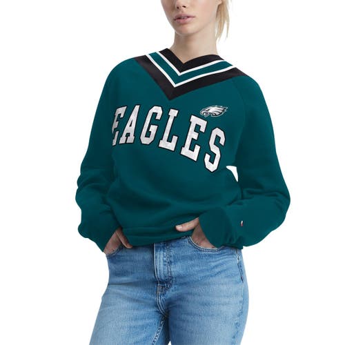 Women's Tommy Hilfiger Green Philadelphia Eagles Heidi Raglan V-Neck Sweater