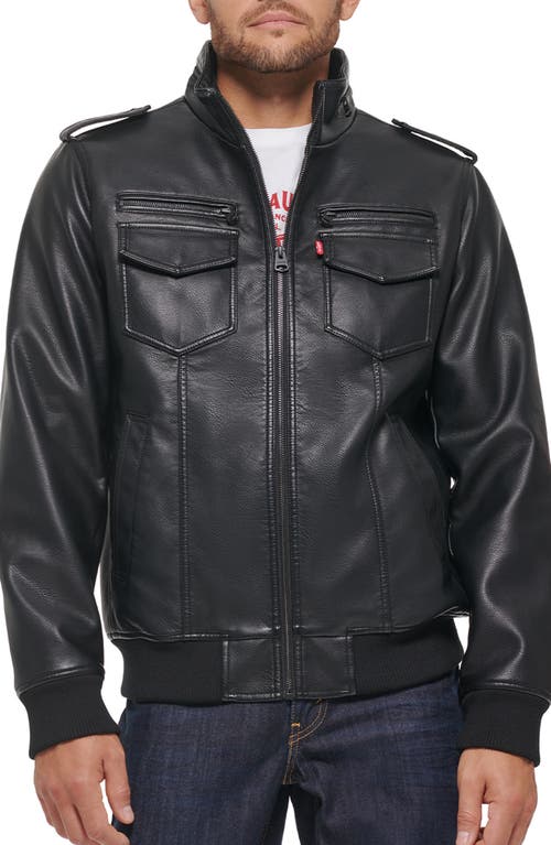 Shop Levi's Water Resistant Faux Leather Aviator Bomber Jacket In Black