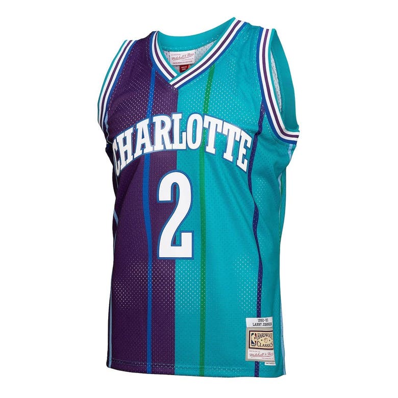 Mitchell & Ness Men's Larry Johnson Teal, Purple Charlotte Hornets