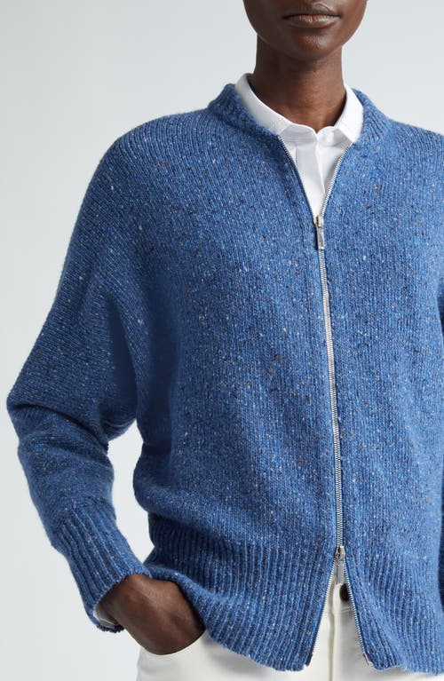 Shop Lafayette 148 New York Cashmere & Wool Donegal Zip-up Cardigan In Tile Blue Multi