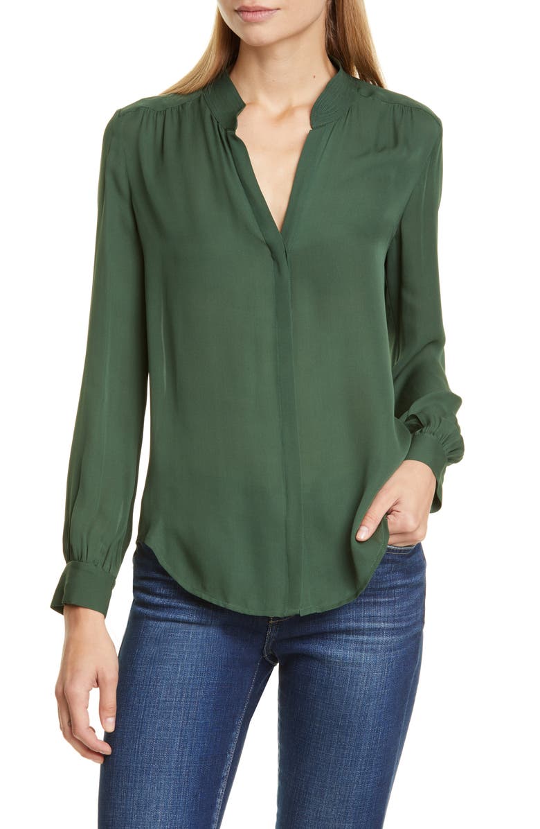 L'AGENCE 'Bianca' Band Collar Silk Blouse | Nordstrom