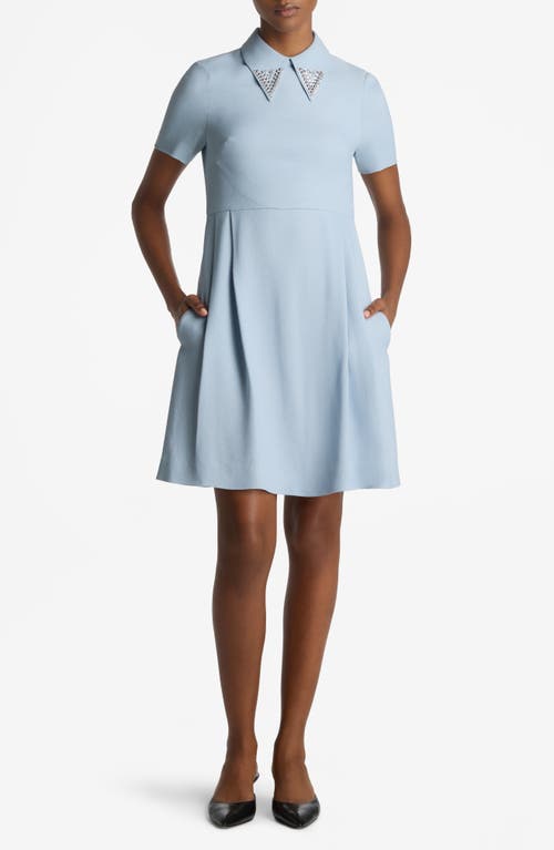 Embellished Point Collar A-Line Dress in Powder Blue