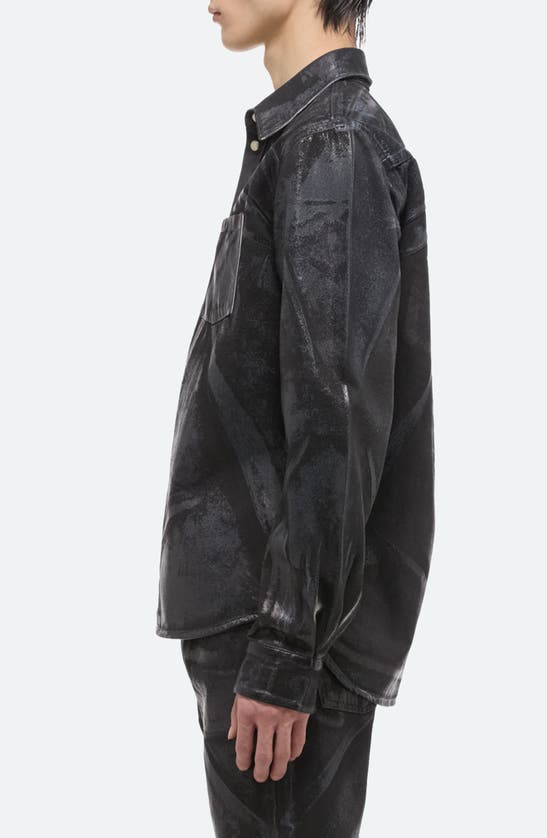 Shop Helmut Lang Foiled Cotton Denim Shirt Jacket In Black Distress Metal Crash