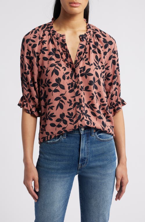 Bobeau Print Ruffle Blouse in Brick Dust Floral 