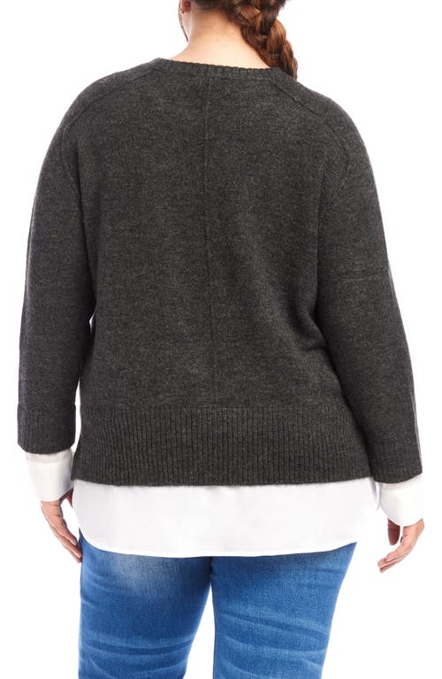 Karen Kane Mixed Media Layered Crewneck Sweater In Charcoal
