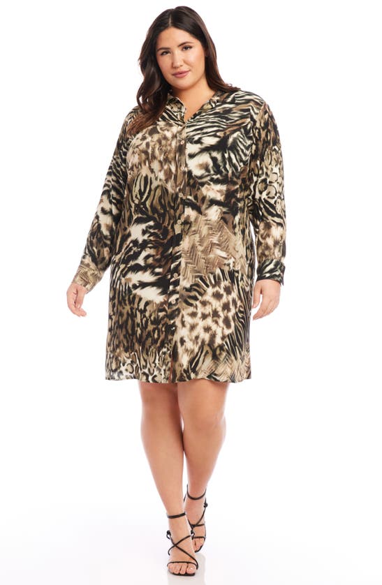 KAREN KANE KAREN KANE ANIMAL PRINT LONG SLEEVE SHIRTDRESS