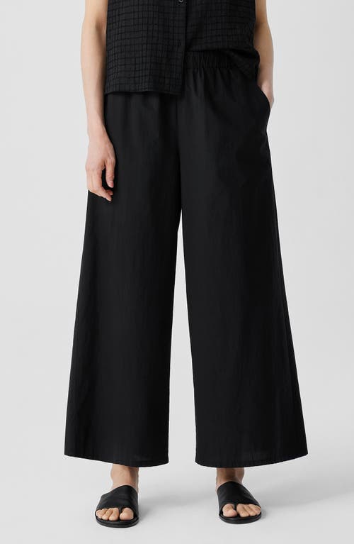 Eileen Fisher Cropped Wide-leg Organic Cotton Poplin Pants In Black