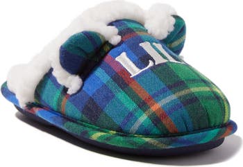 DEARFOAMS Kids Lil Bear Plaid Faux Fur Scuff Slipper Nordstromrack