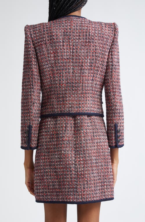 Veronica Beard Ceres Metallic Cotton Blend Tweed Jacket In Red Blaze/navy Multi