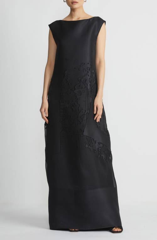 Shop Lafayette 148 New York Sleeveless Burnout Satin Gown In Black