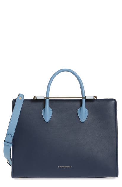 Click to view more detailed imagery on our partner's website Strathberry Tricolor Leather Tote In Navy/illusion Blue/alice Blue