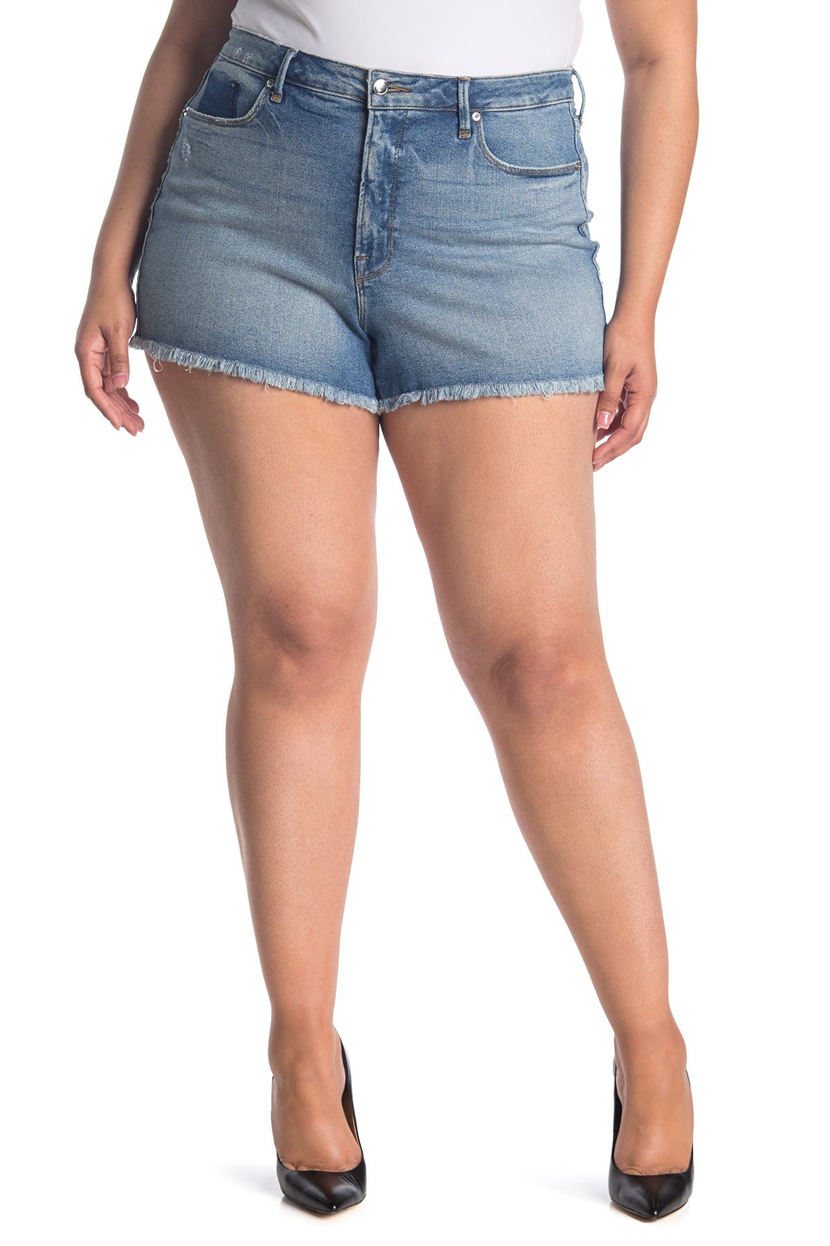 Good American Cut Off Jean Shorts In Dark Blue