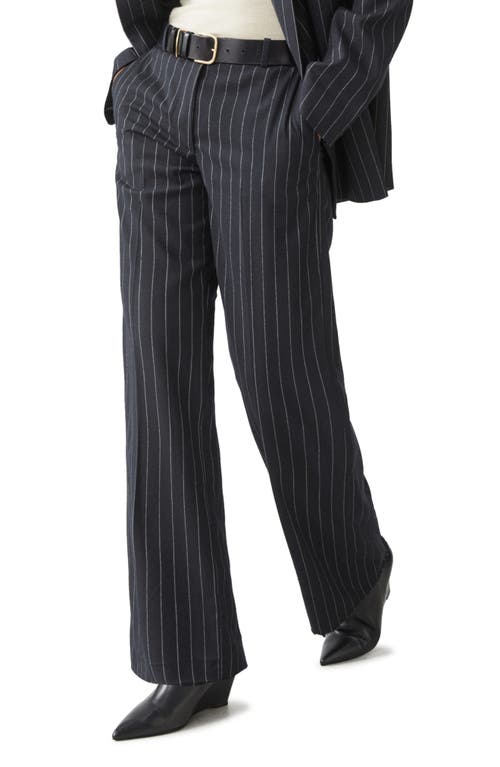 & Other Stories Pressed Crease Pinstripe Wool Blend Straight Leg Trousers in Black Pinstripe
