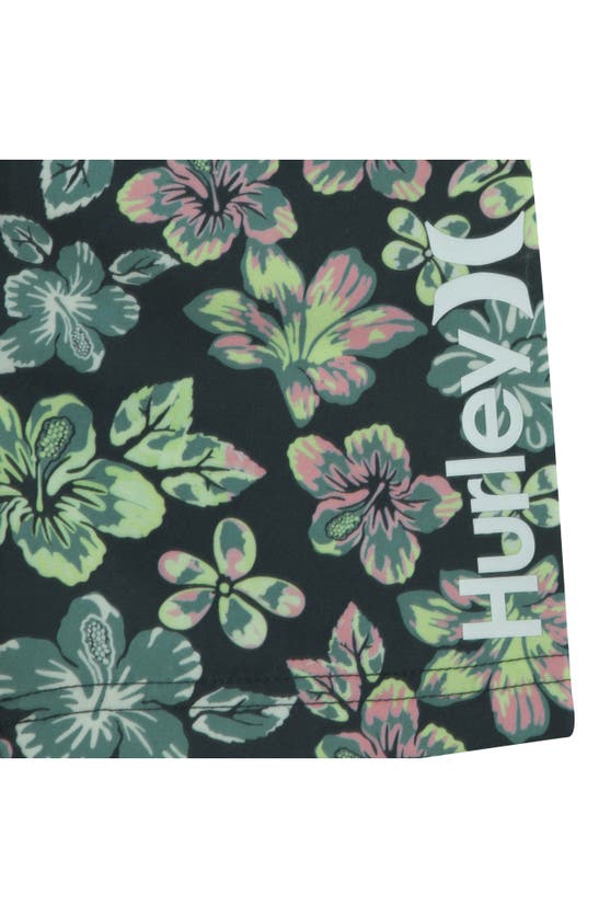 Shop Hurley Kids' Multi Mini Floral Two-piece Rashguard Swimsuit In Shadow Black/ Green