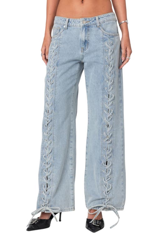 EDIKTED Laced Up Low Rise Wide Leg Jeans Light-Blue at Nordstrom,