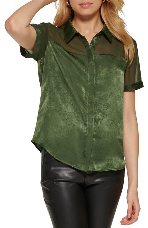 DKNY Illusion Yoke Button-Up Shirt in Cadet Green