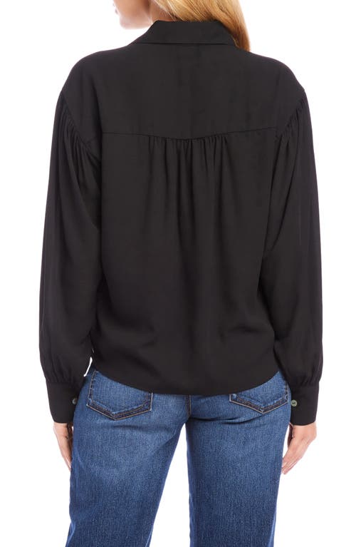 Shop Karen Kane Drapey Crepe Button-up Shirt In Black