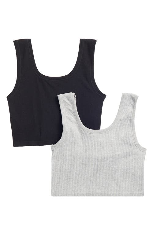 Shop Yogalicious Kids' Seamless Bonnie 2-pack Assorted Tanks In Heather Grey/black