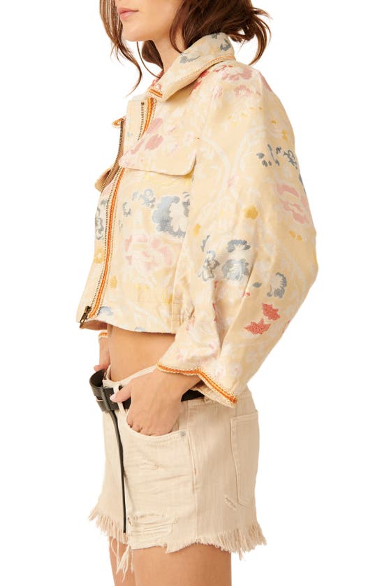 Shop Free People Margot Floral Embroidered Crop Jacket In Golden Wheat Combo