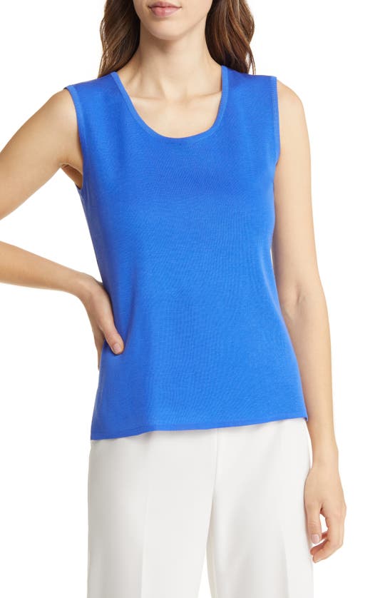 Ming Wang Mid-length Scoop Neck Knit Tank In Dazzling Blue