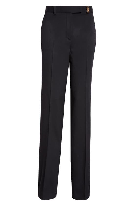 Shop Versace Straight Leg Stretch Wool Trousers In Black