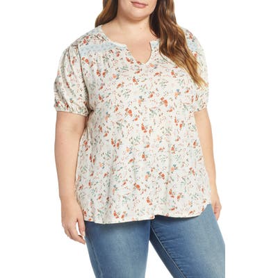 Plus Size Lucky Brand Floral Peasant Top, White