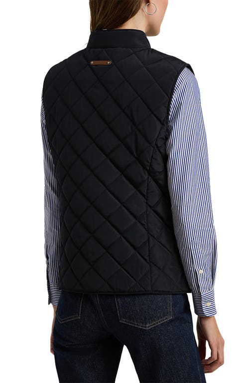 Shop Lauren Ralph Lauren Crest Detail Quilted Vest In Dark Navy