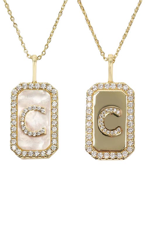 Melinda Maria Love Letters Double Sided Mother-of-pearl Initial Pendant Necklace In White Cubic Zirconia/gold - C