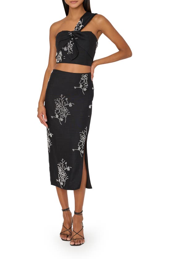 Shop Milly Beaded Embroidery One-shoulder Crop Top In Black