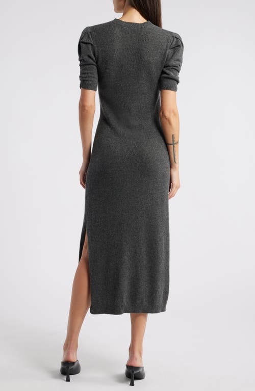 Shop Frame Ruched Sleeve Recycled Cashmere & Recycled Wool Sweater Dress In Dark Gris Heather