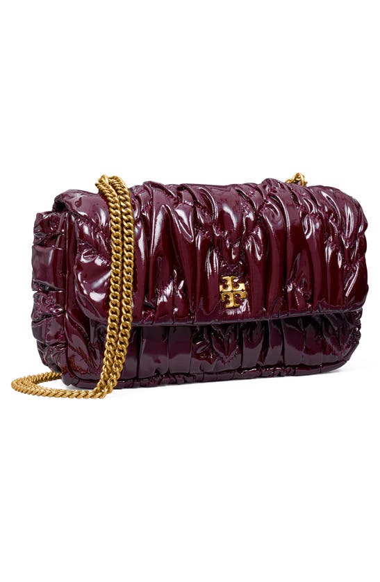 Tory Burch Mini Kira Ruched Patent Leather Shoulder Bag In Albarossa