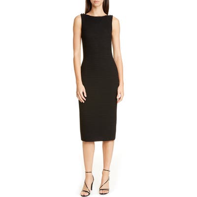 St. John Collection Crystal Button Metallic Ottoman Rib Sweater Dress, Black