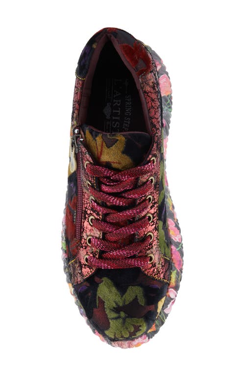 L'artiste By Spring Step Dallyn Floral Platform Sneaker In Bordeaux Multi