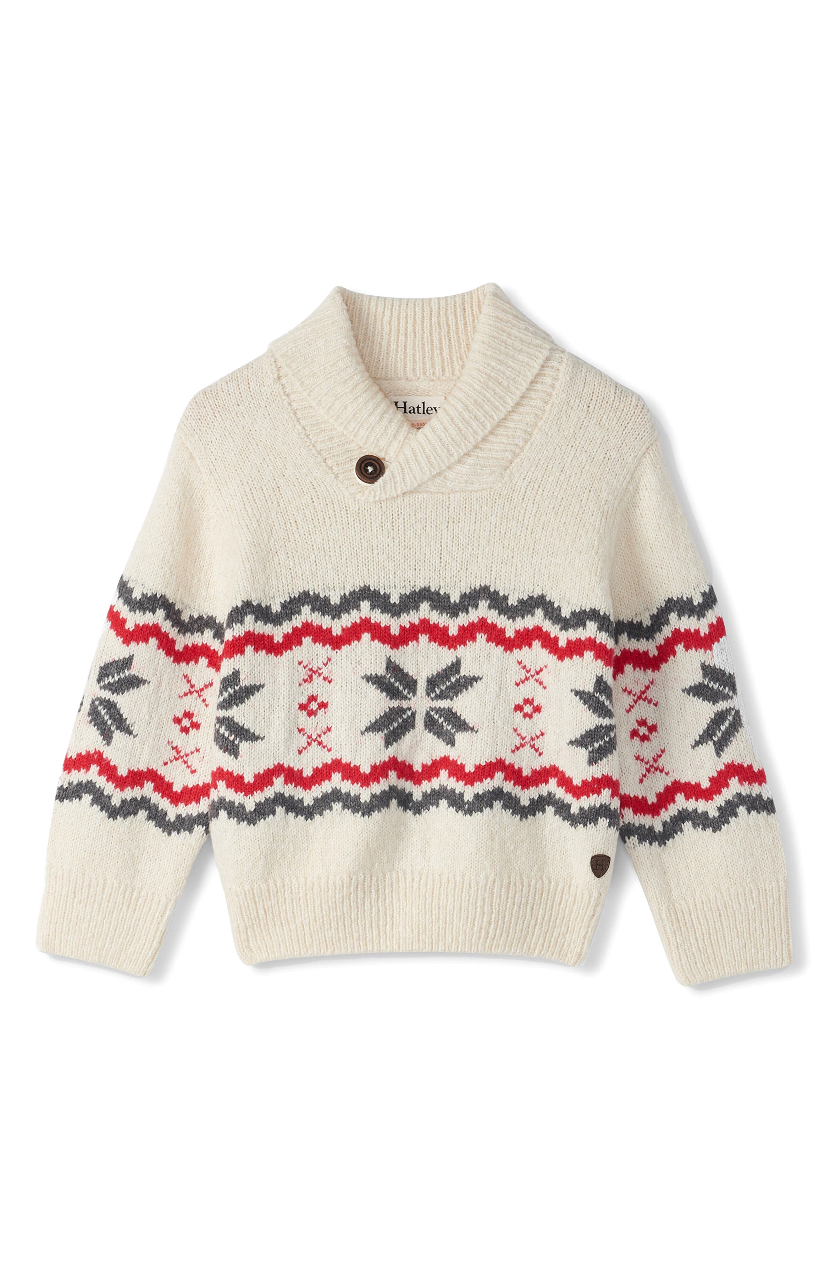 Hatley Fair Isle Shawl Collar Sweater in Natural 